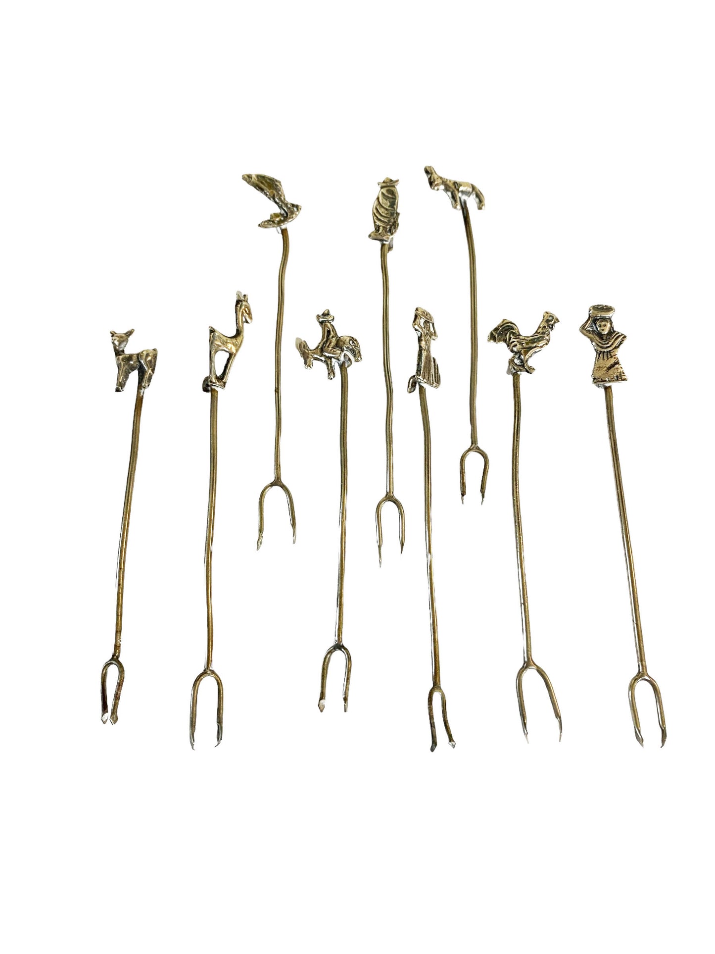 #3616 Peruvian 900 Silver Hors D'oeuvres Cocktail Picks Set of Nine .