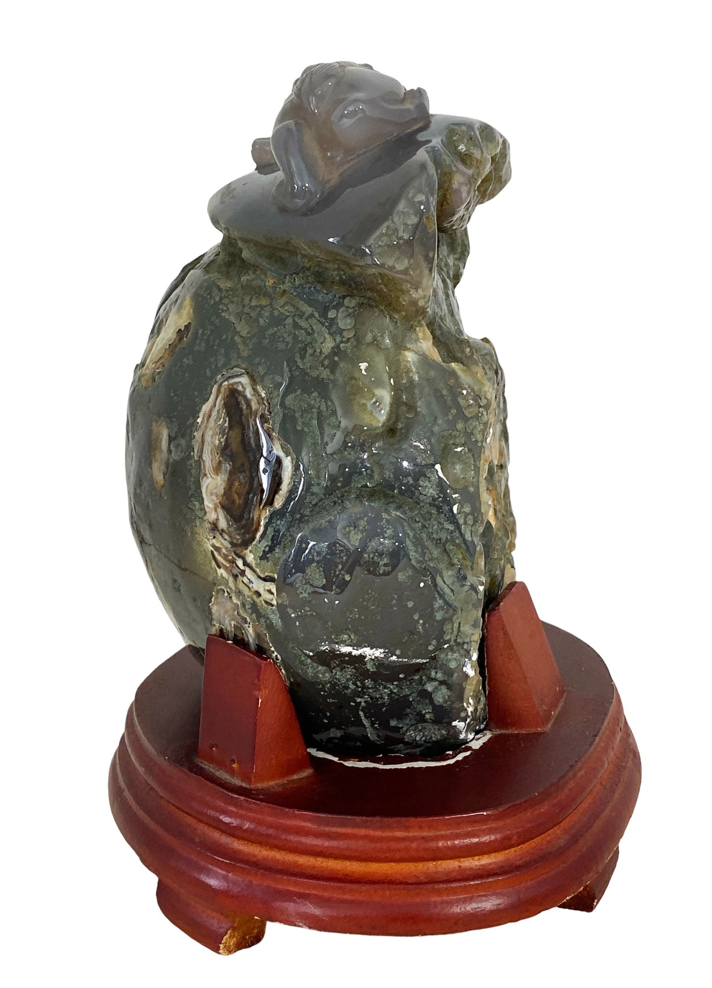 #6183 Smoky Carnelian Agate Stone with Foo Dog 8.75" h