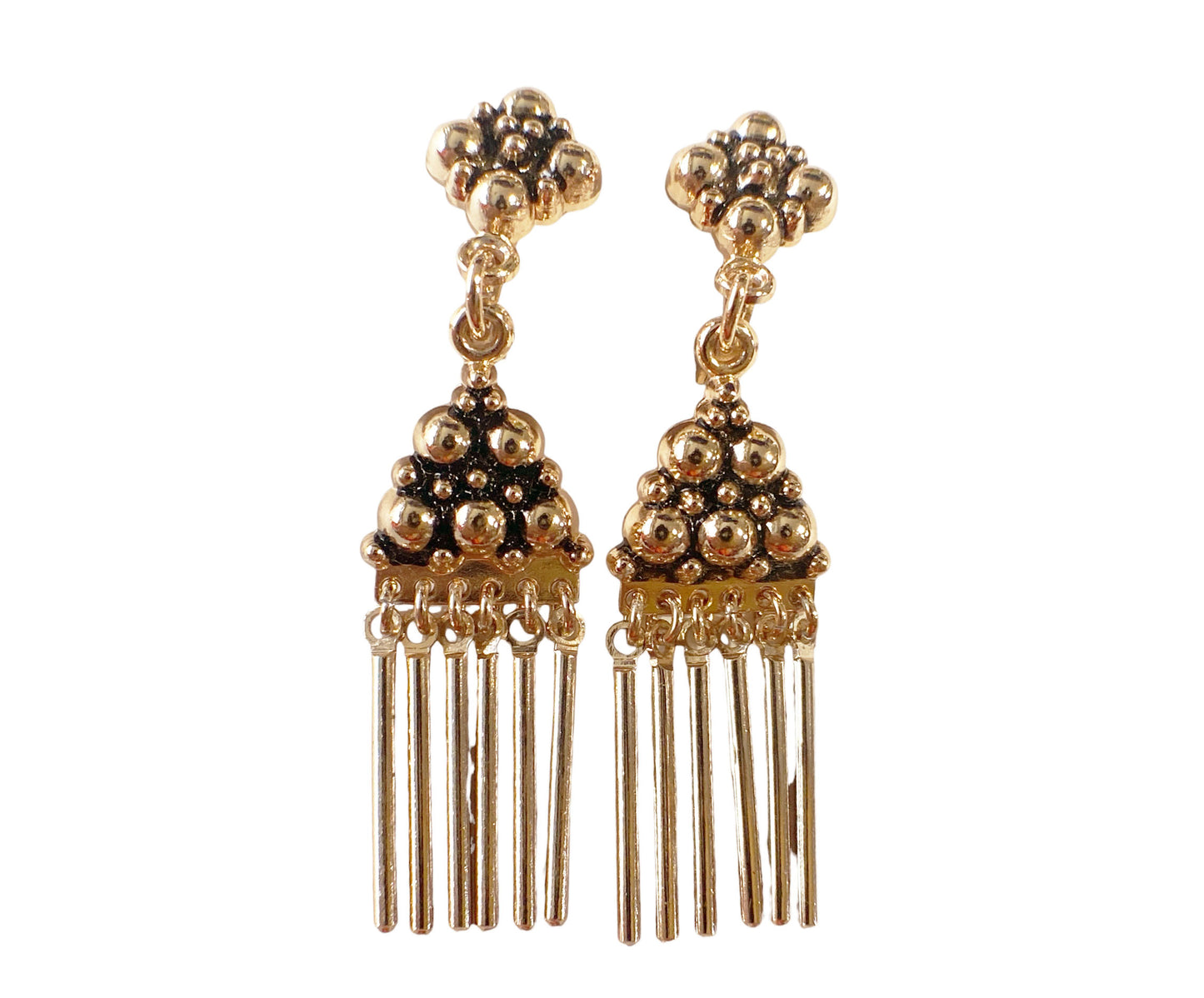 #6200 Vintage Gold Tone Tassel Clip-on Earrings 2" H