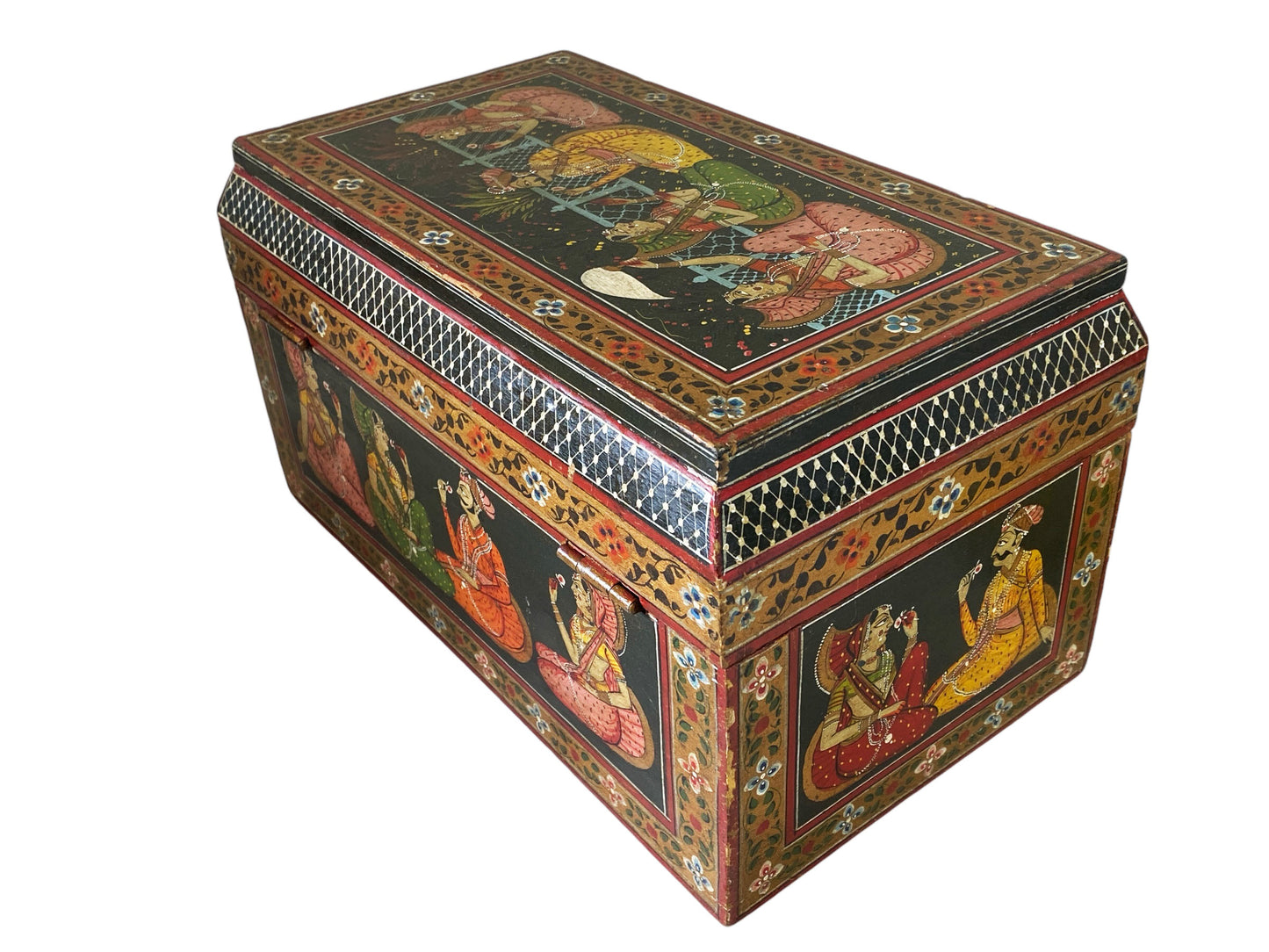 #6235 LG Vintage Indian Anglo Raj Hand Painted Box