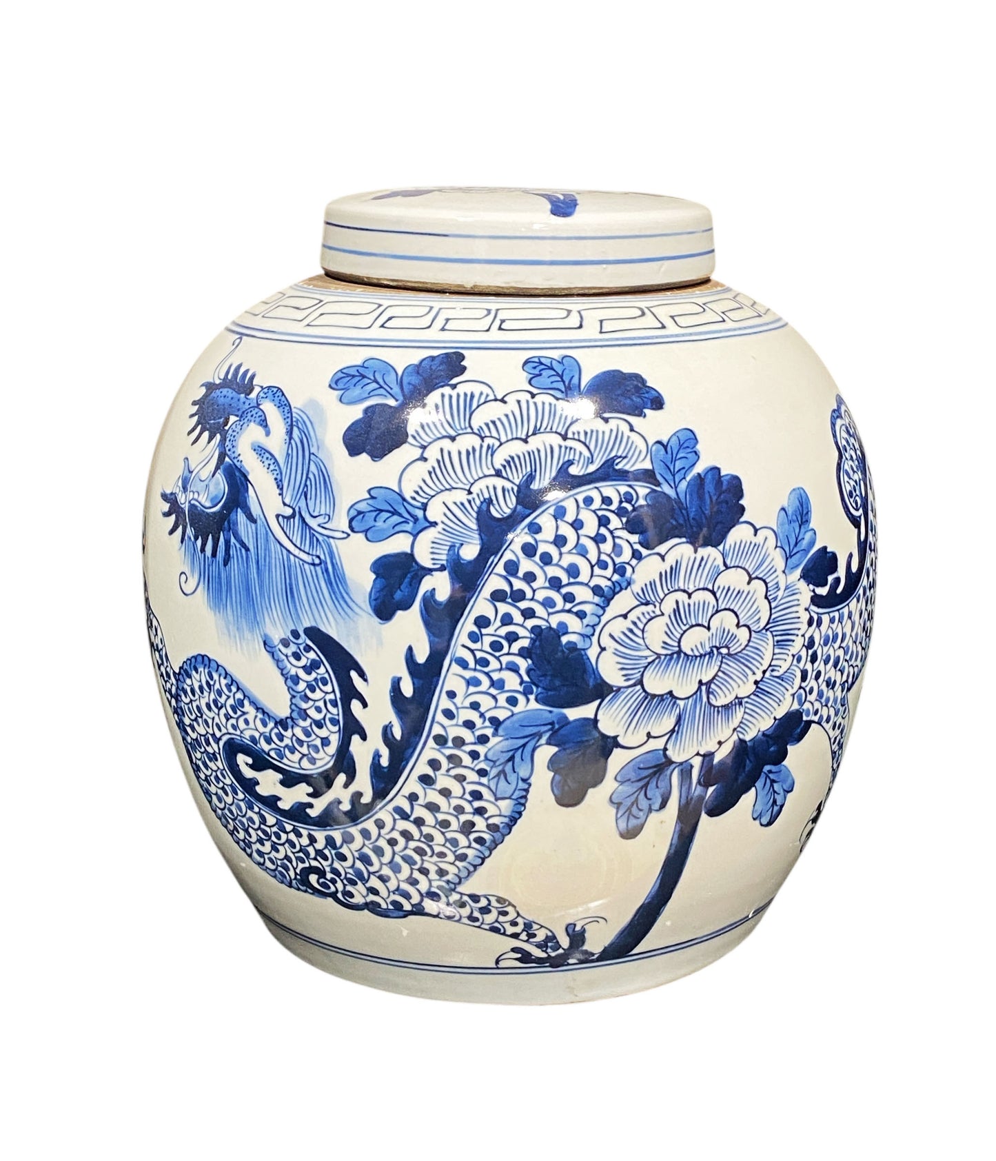 #2319 Chinoiserie Blue & White Dragon Ginger Jar 12" H