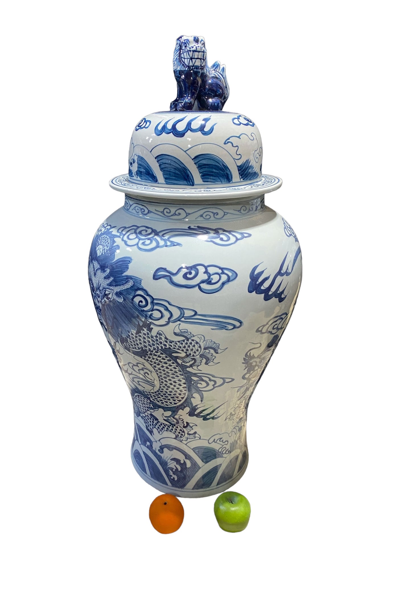 #7200/976 LG Chinoiserie B & W Porcelain Dragon Ginger Jar 37" H