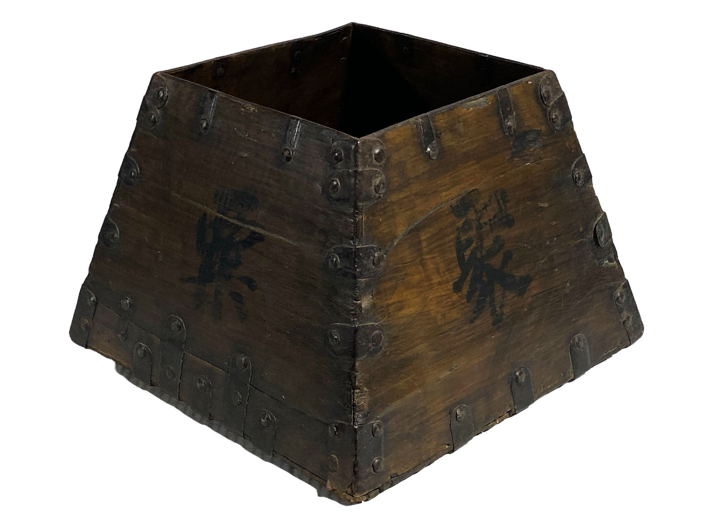 #6086 Vintage Chinese Grain Rice Measure Wooden Bucket Basket Box 10" H