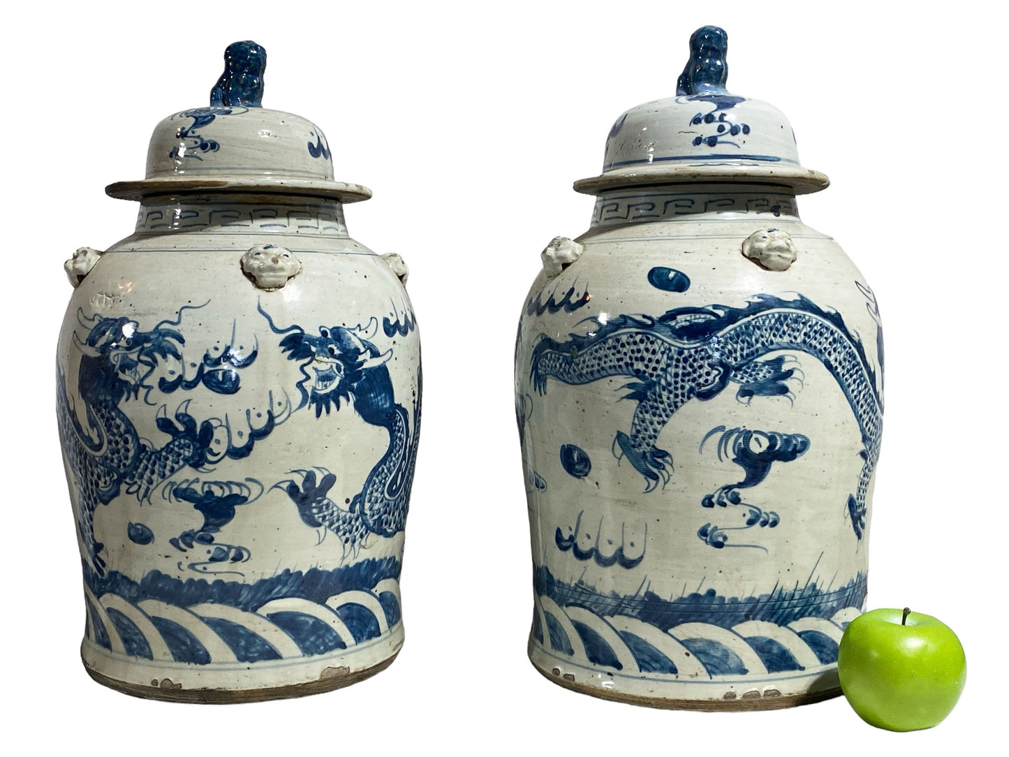 #6099 Large Chinoiserie Dragons Ginger Jars pair 18" H
