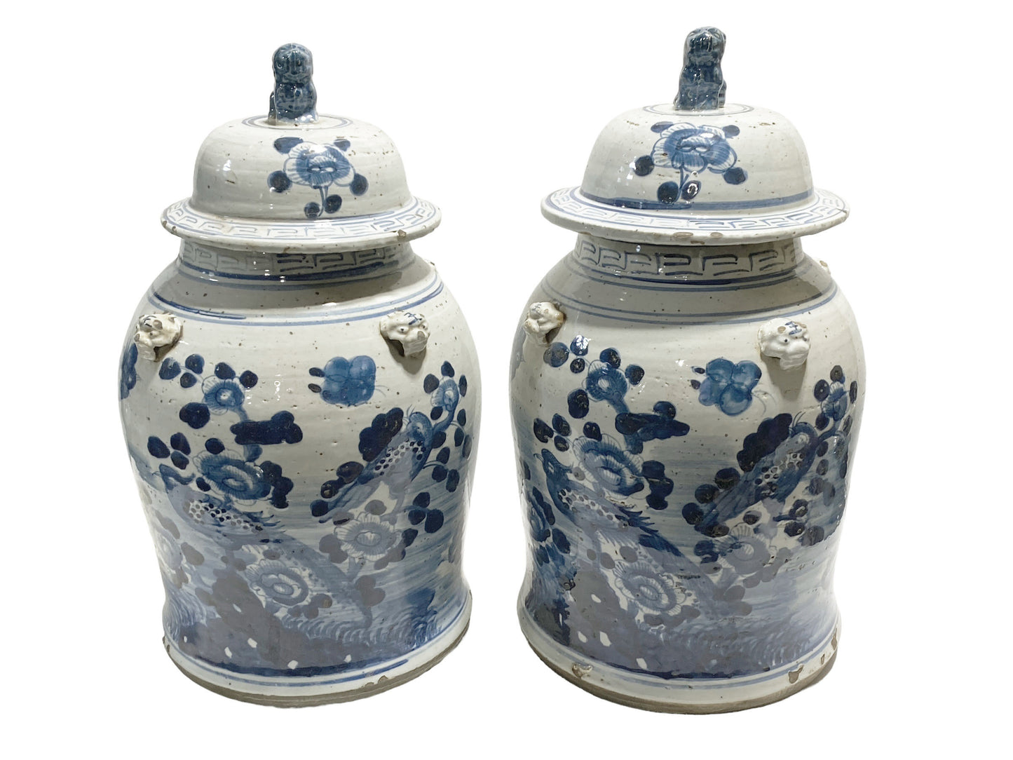 #3151 Large Chinoiserie Blue & White Ginger Jars Set Of Two 18" H