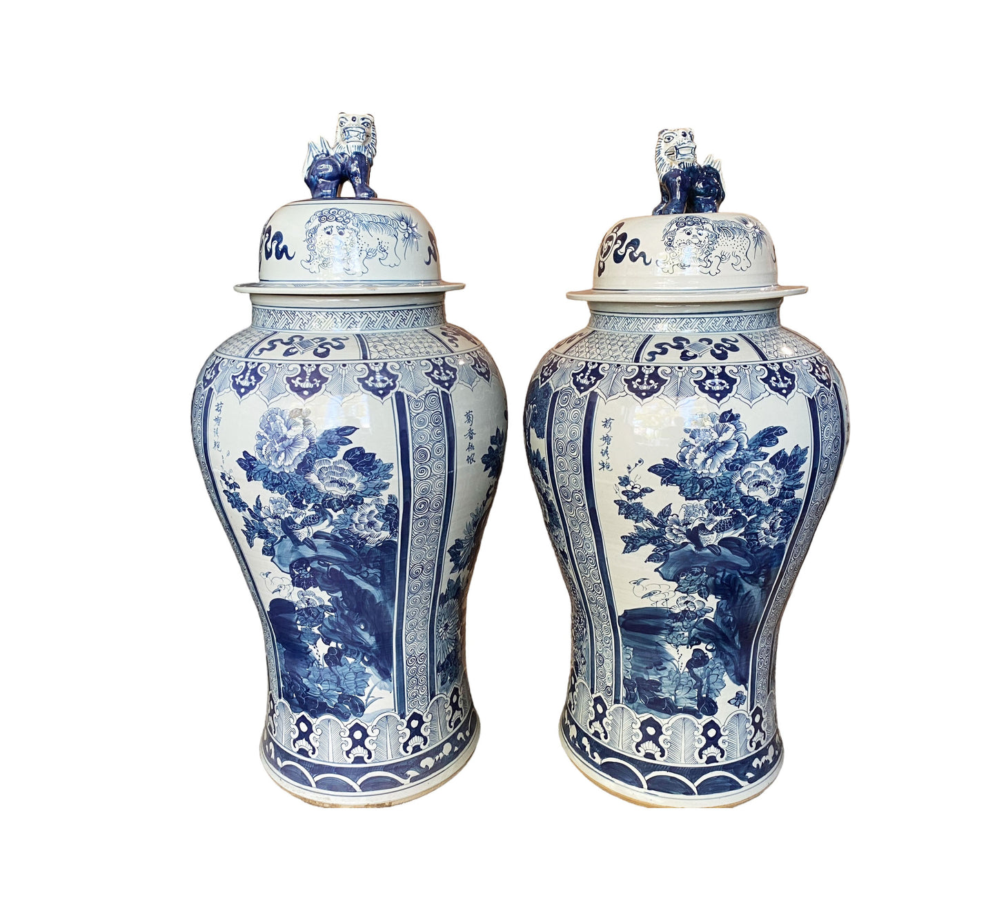 #6174 Mansion Size Chinoiserie B & W Porcelain Ginger Jars four seasons 47" H
