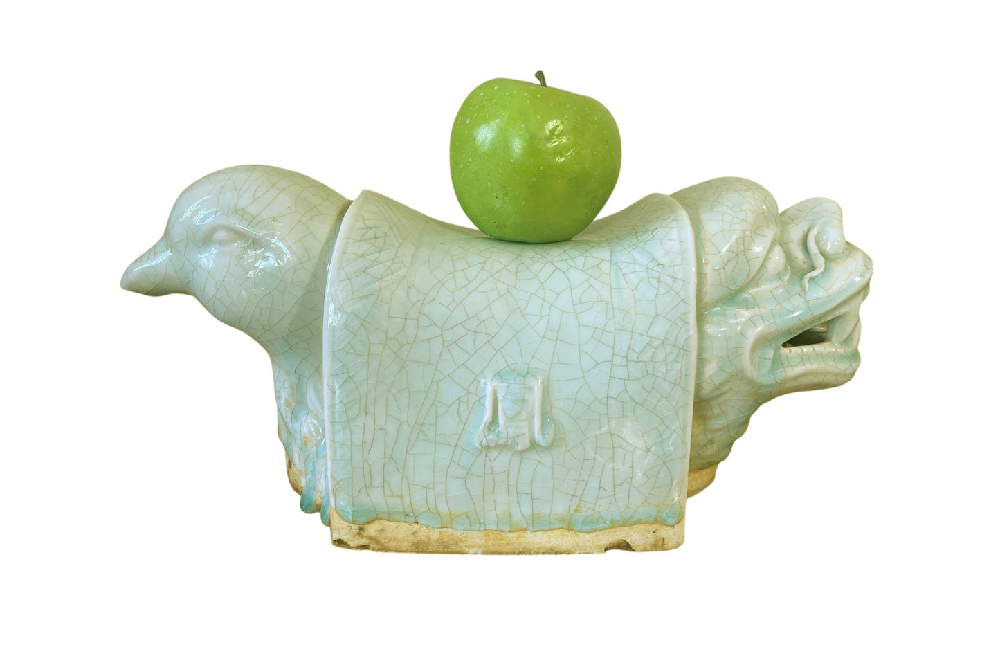 #3559 Vintage Chinoiserie Celadon Head Rest / Pillow 13.5" W