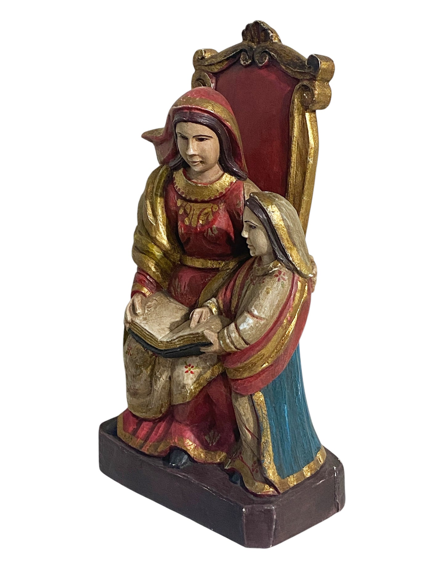 #193 Superb South American circa 1950 hand carved wood St Anne teaching Child Mary