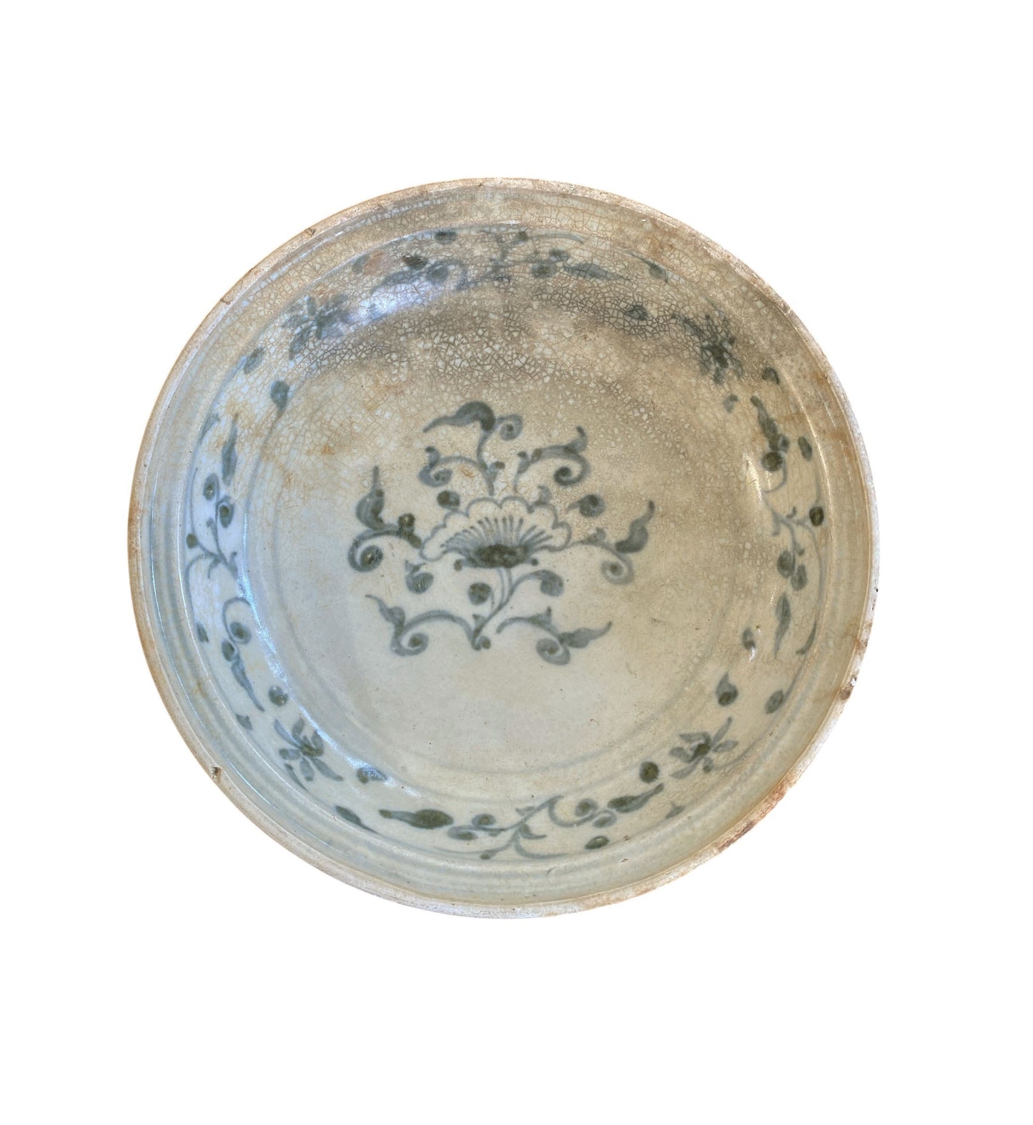 #321 15th Century Hoi an Hoard Shipwreck Porcelain Blue/White Dish With Floral 9" D