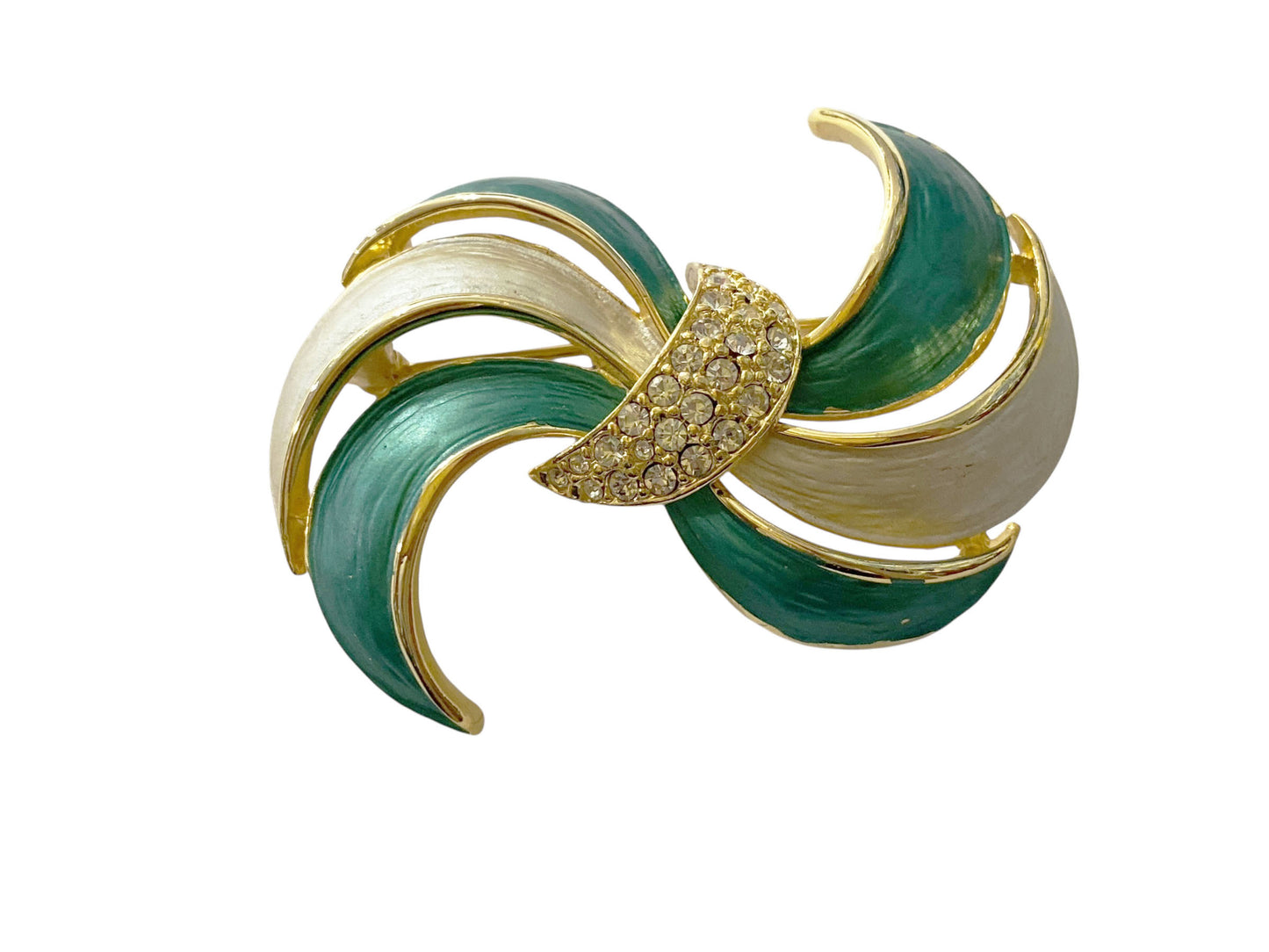 #18 Vintage set of a Brooch Pin & Earrings Gold Tone with enamel Leaf Feather