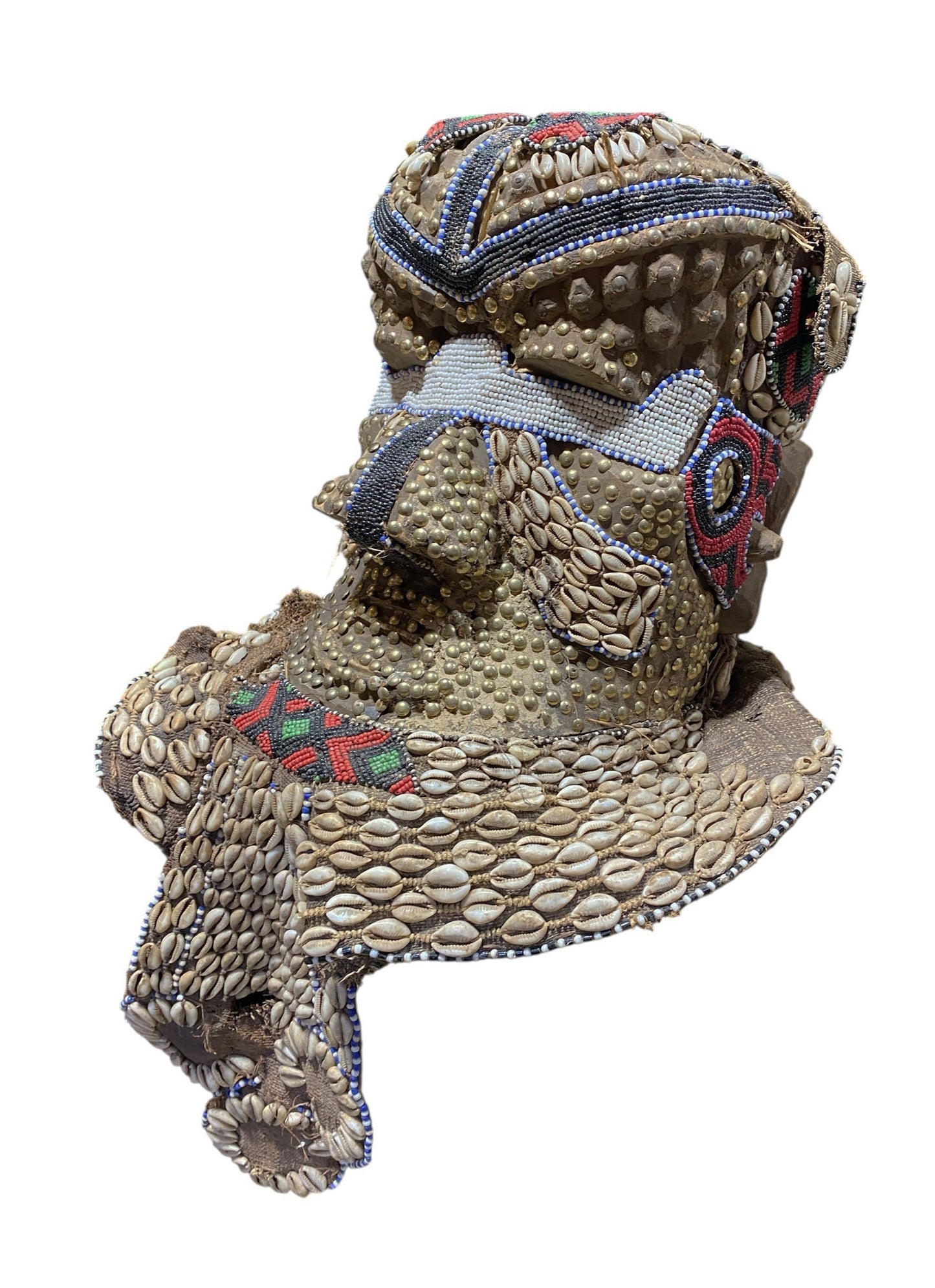 #682 Vintage Large African Tribal Kuba Royal Head Mask Congo