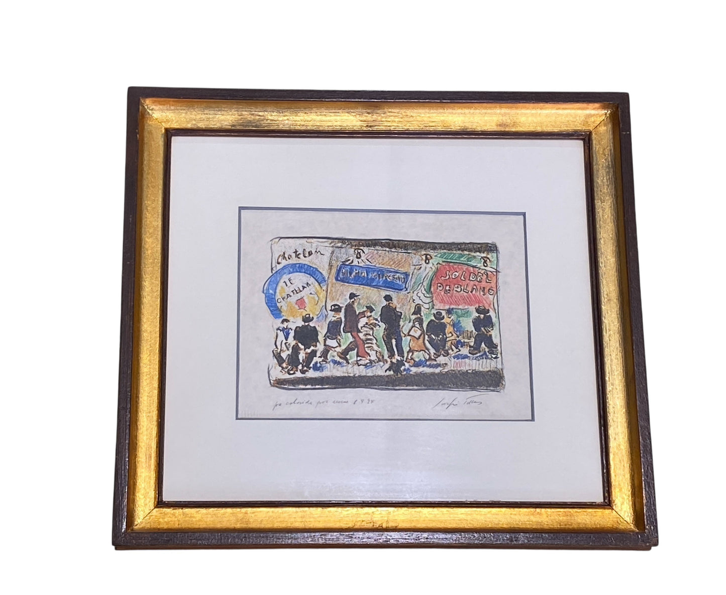 #101 Sergio Telles French Market Scene Framed 15.75" H