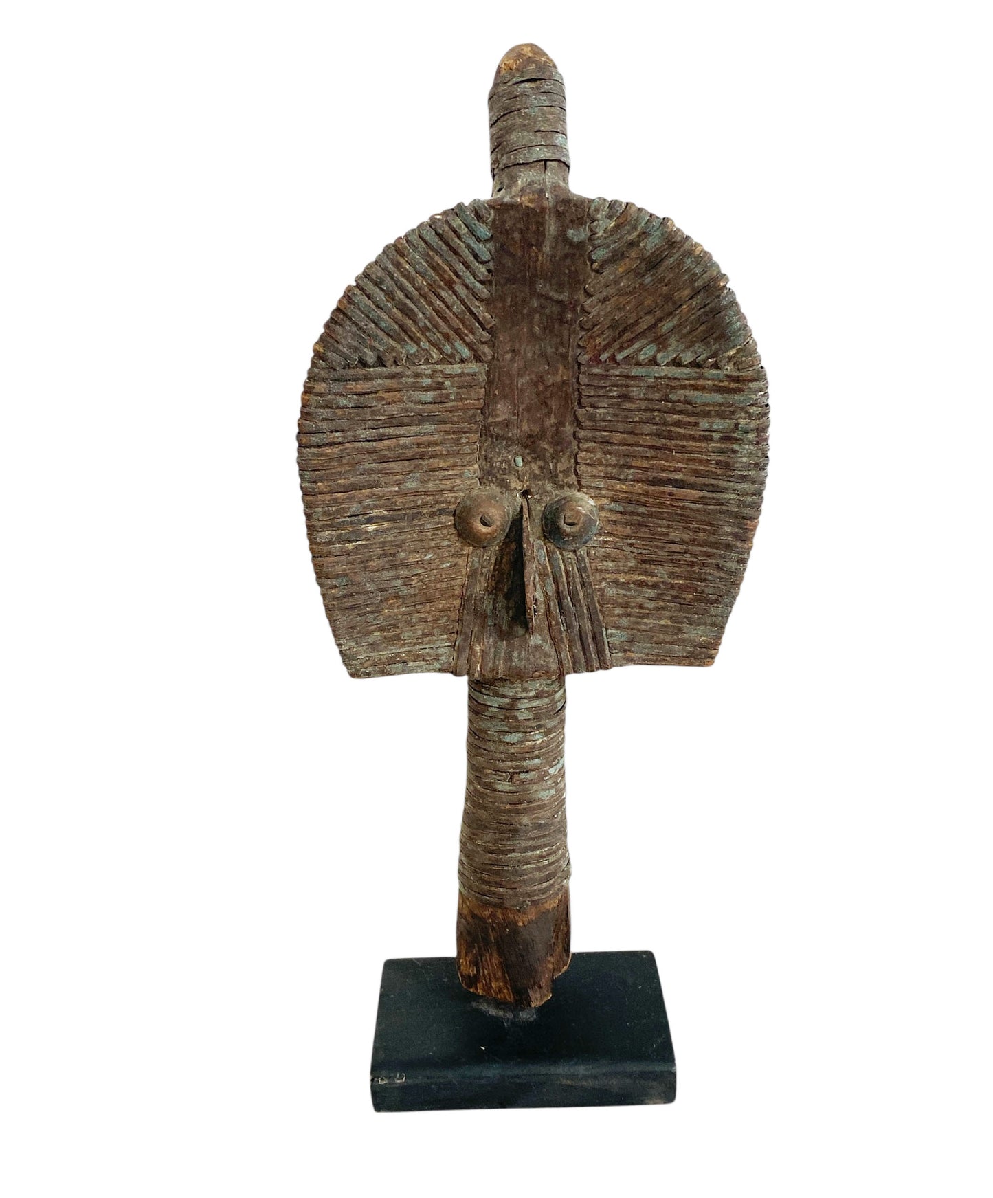 #1139 Rare Old African Bakota Figure Brass Of A Naga  Gabon on Stand 11.5" H