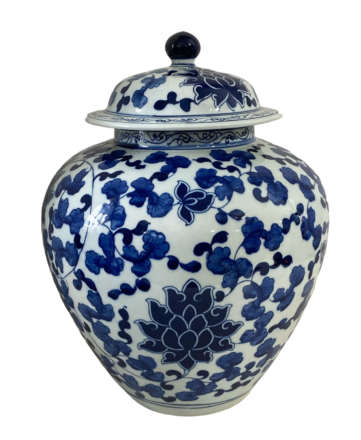 #7122 Vintage B &W Chinoiserie Porcelain Ginger Jar 14" h