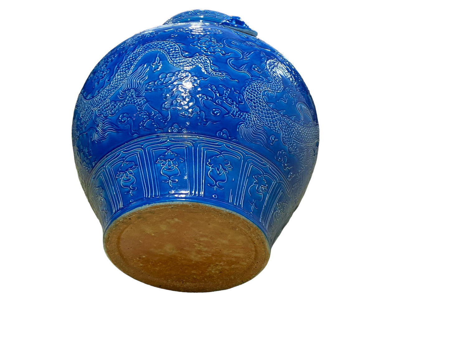 #5939 Mansion Size Chinoiserie Dragon/Phoenix Turquoise Porcelain Vase 23" H