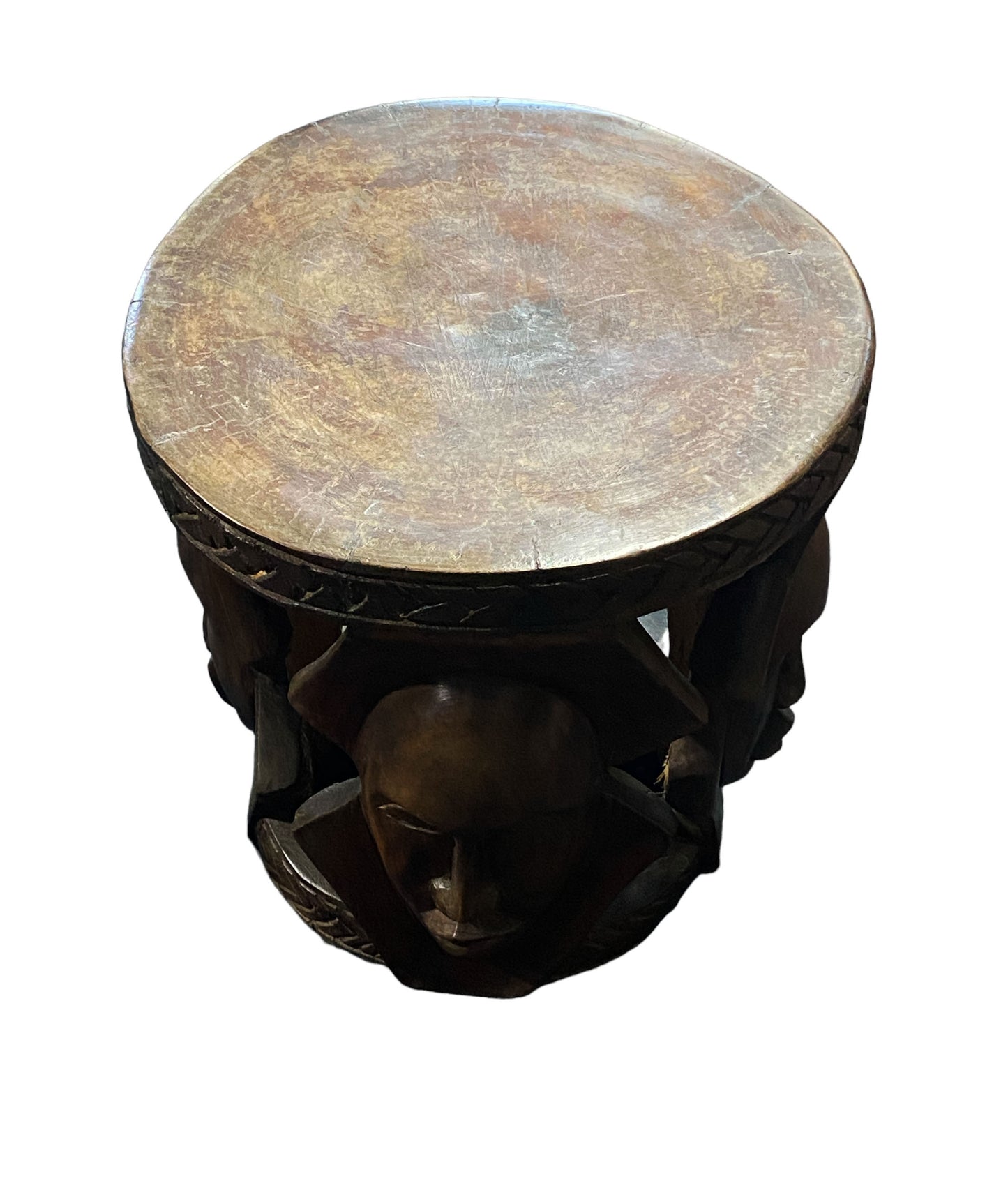 #5947 Superb LG African Carved wood Baga Stool/Table Guinea 19" H