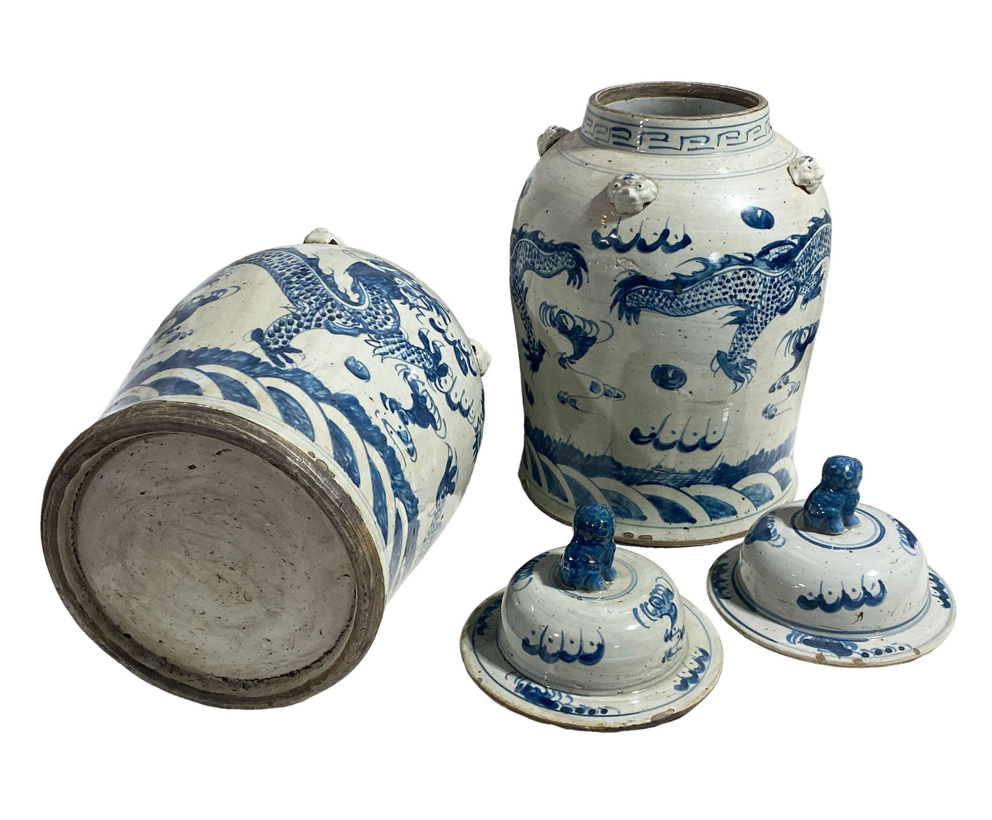 #6099 Large Chinoiserie Dragons Ginger Jars pair 18" H