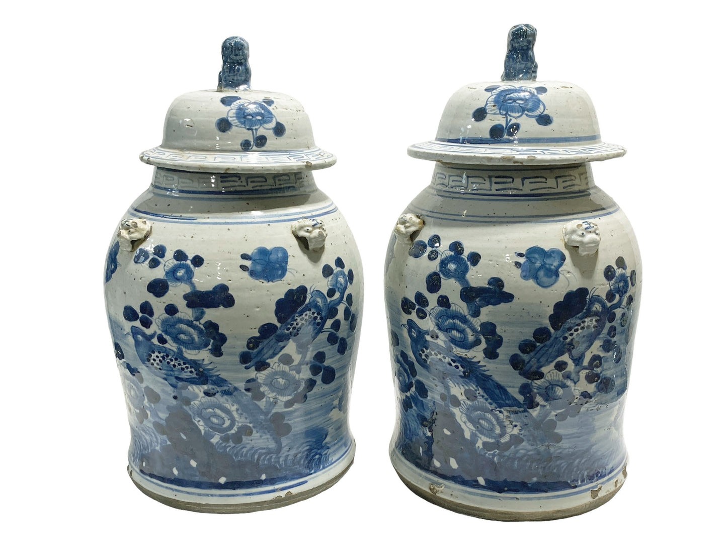 #3151 Large Chinoiserie Blue & White Ginger Jars Set Of Two 18" H