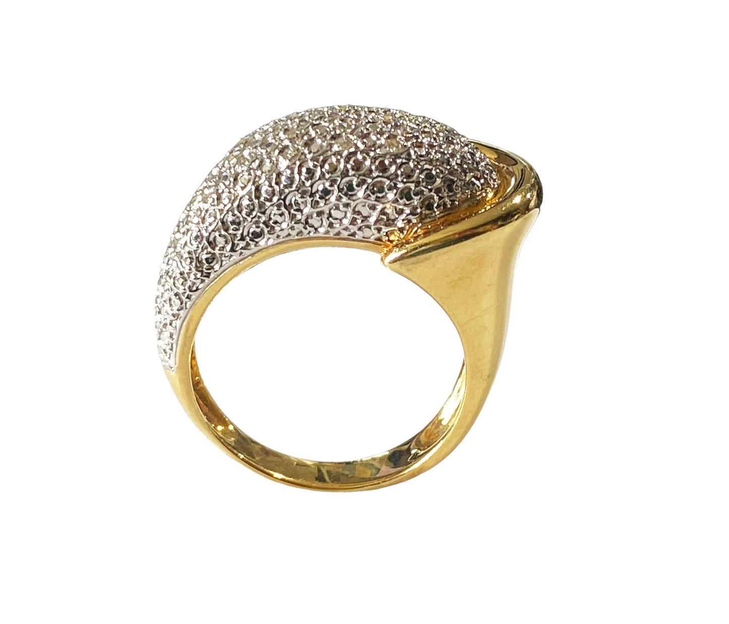 #7286 Elegant Mid Century Diamond  and 18kt Dome Ring size 7.75