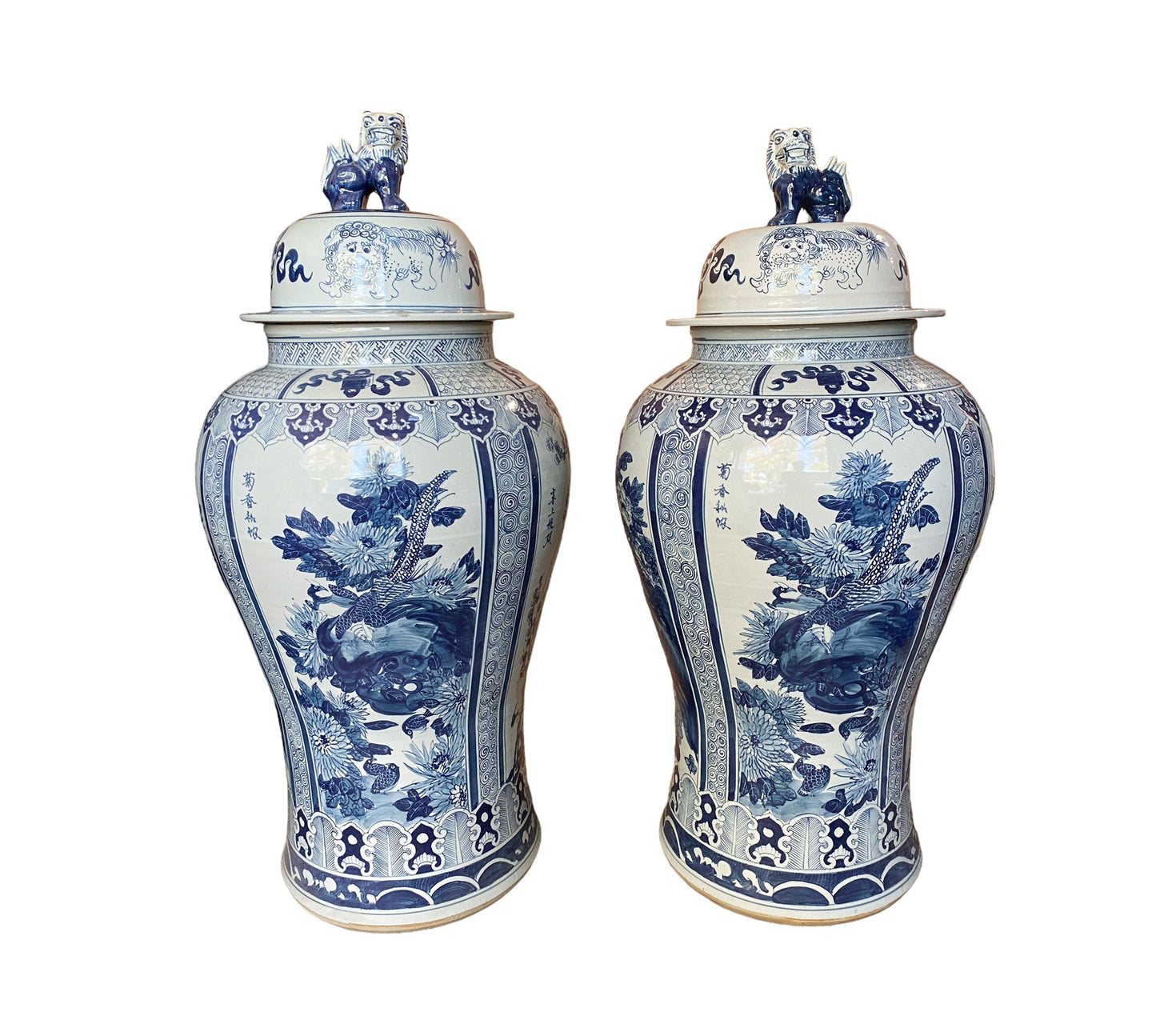 #6174 Mansion Size Chinoiserie B & W Porcelain Ginger Jars four seasons 47" H