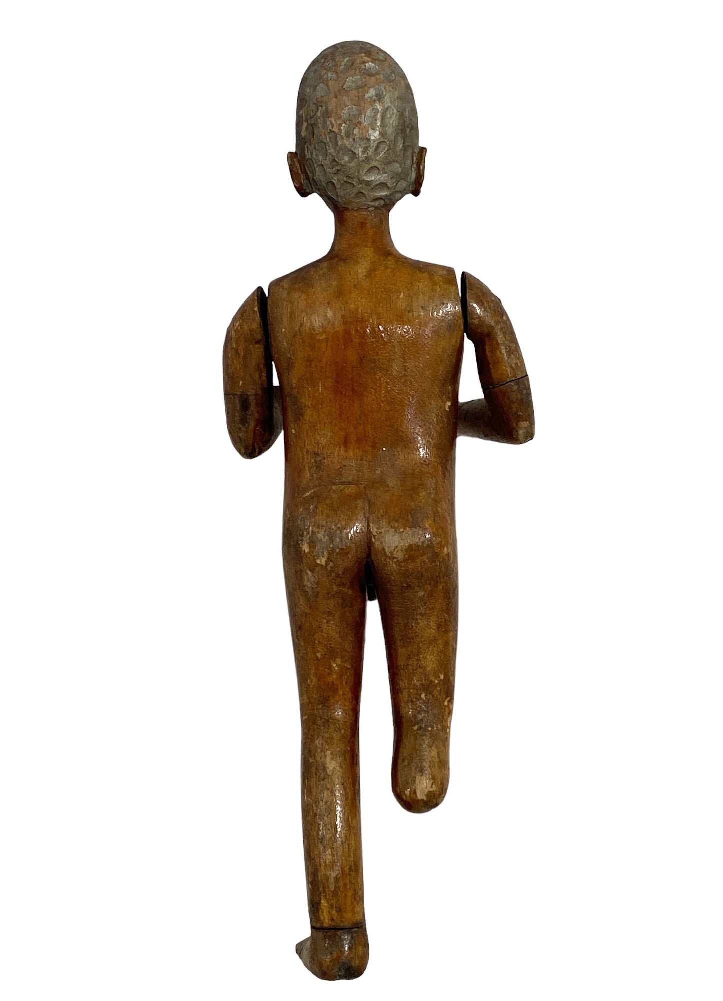 #5606 19th C wooden standing Figure of a Boy 12.25" H