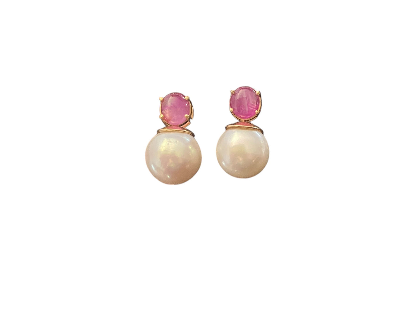 #6322 Elegant Earrings 18k gold with pearls, rubies