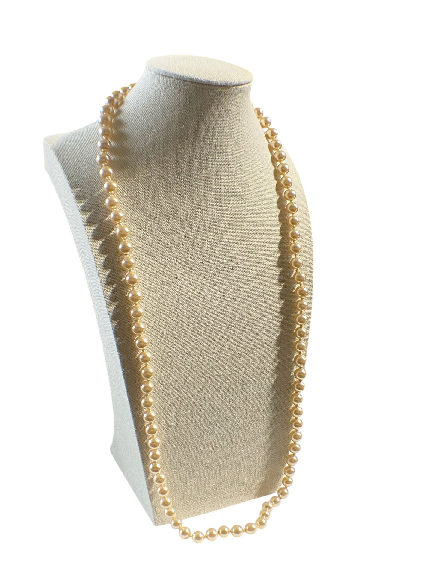 #6428 Vintage Czech Pearl Necklace With Faux gold tone Clasp 14"