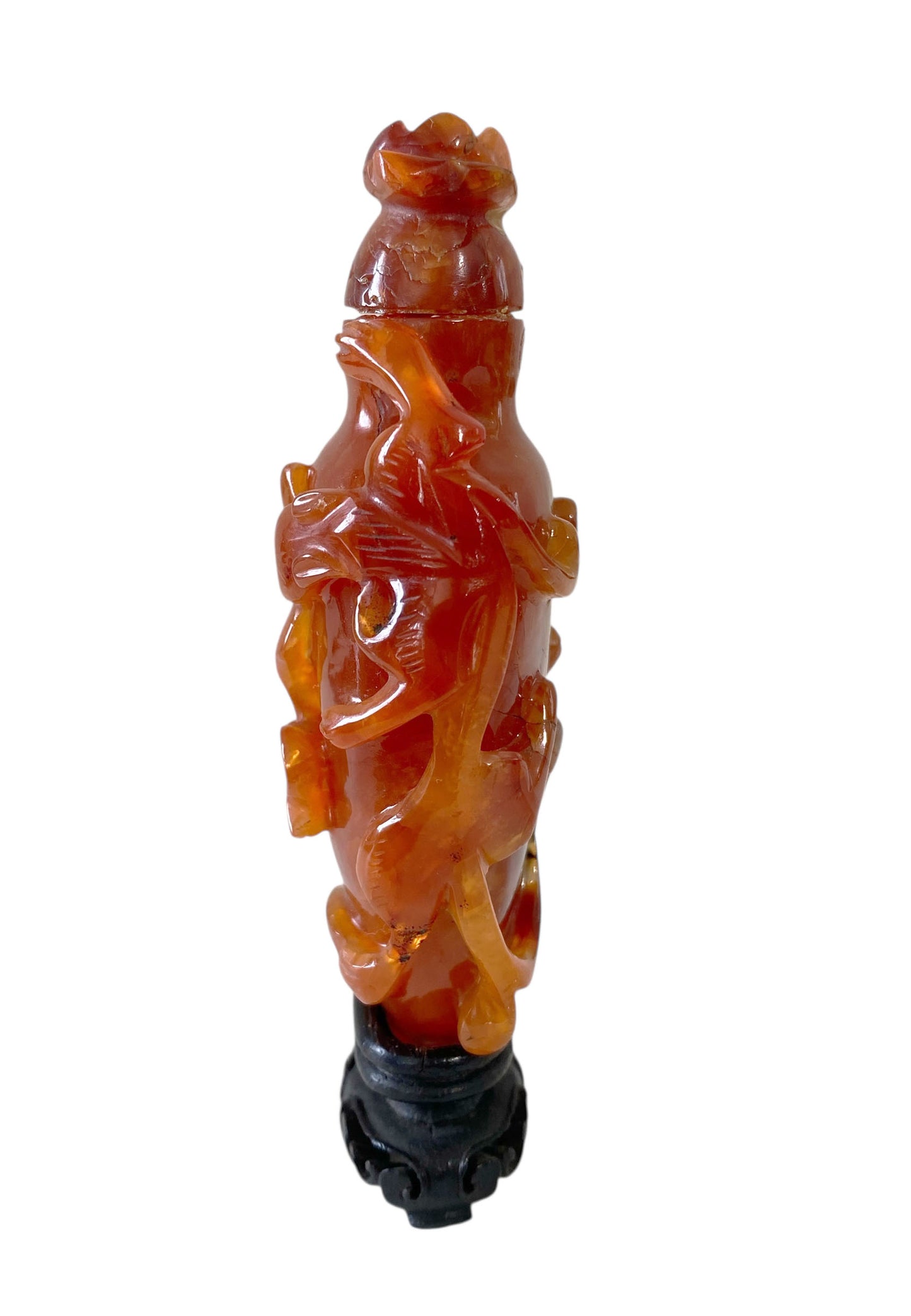#671 Chinese Old Carved Carnelian Agate Urn / Snuff Bottle 4.25' H