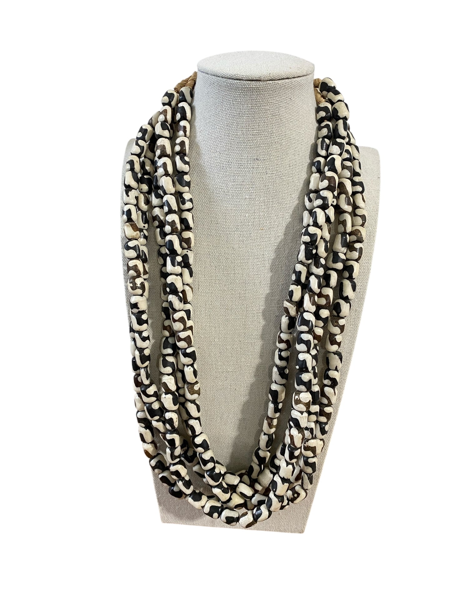 #208A African Kenyan 4 strands Necklaces Brown and white Batik Bone Trade Beads