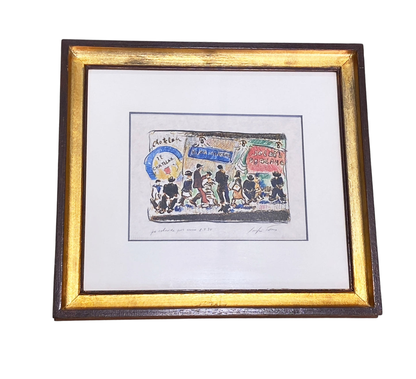 #101 Sergio Telles French Market Scene Framed 15.75" H