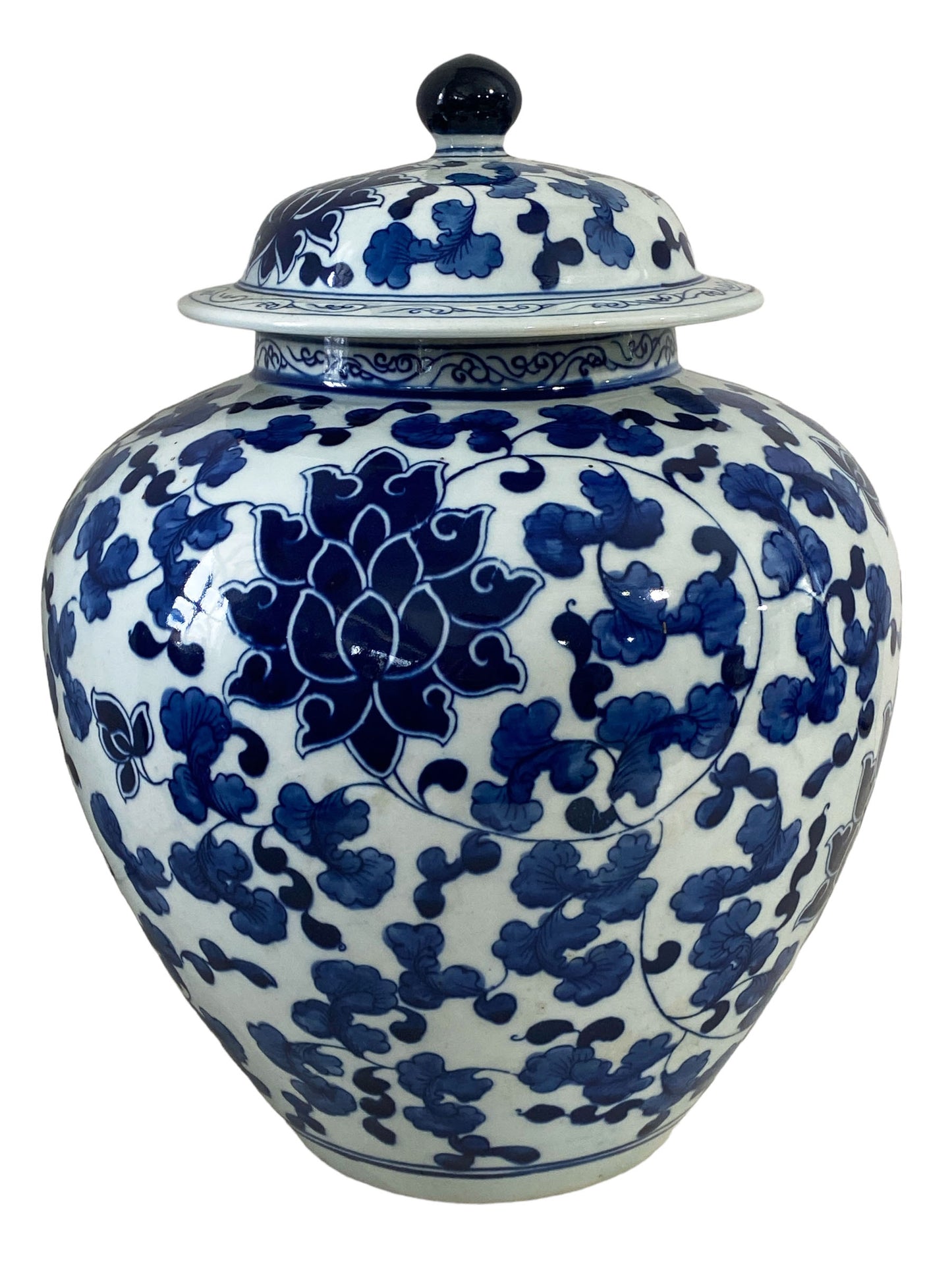 #7122 Vintage B &W Chinoiserie Porcelain Ginger Jar 14" h