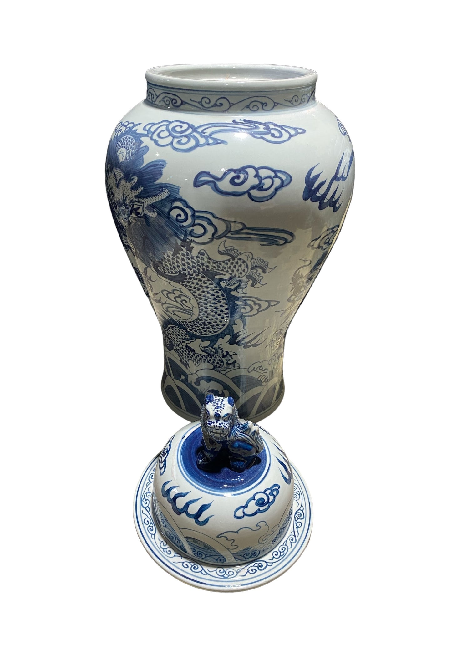#7200/976 LG Chinoiserie B & W Porcelain Dragon Ginger Jar 37" H