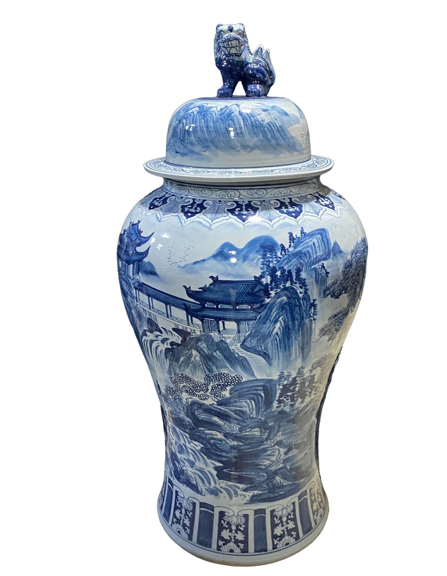 #918 Mansion Size Chinoiserie Porcelain Landscape Ginger Jar 47" H