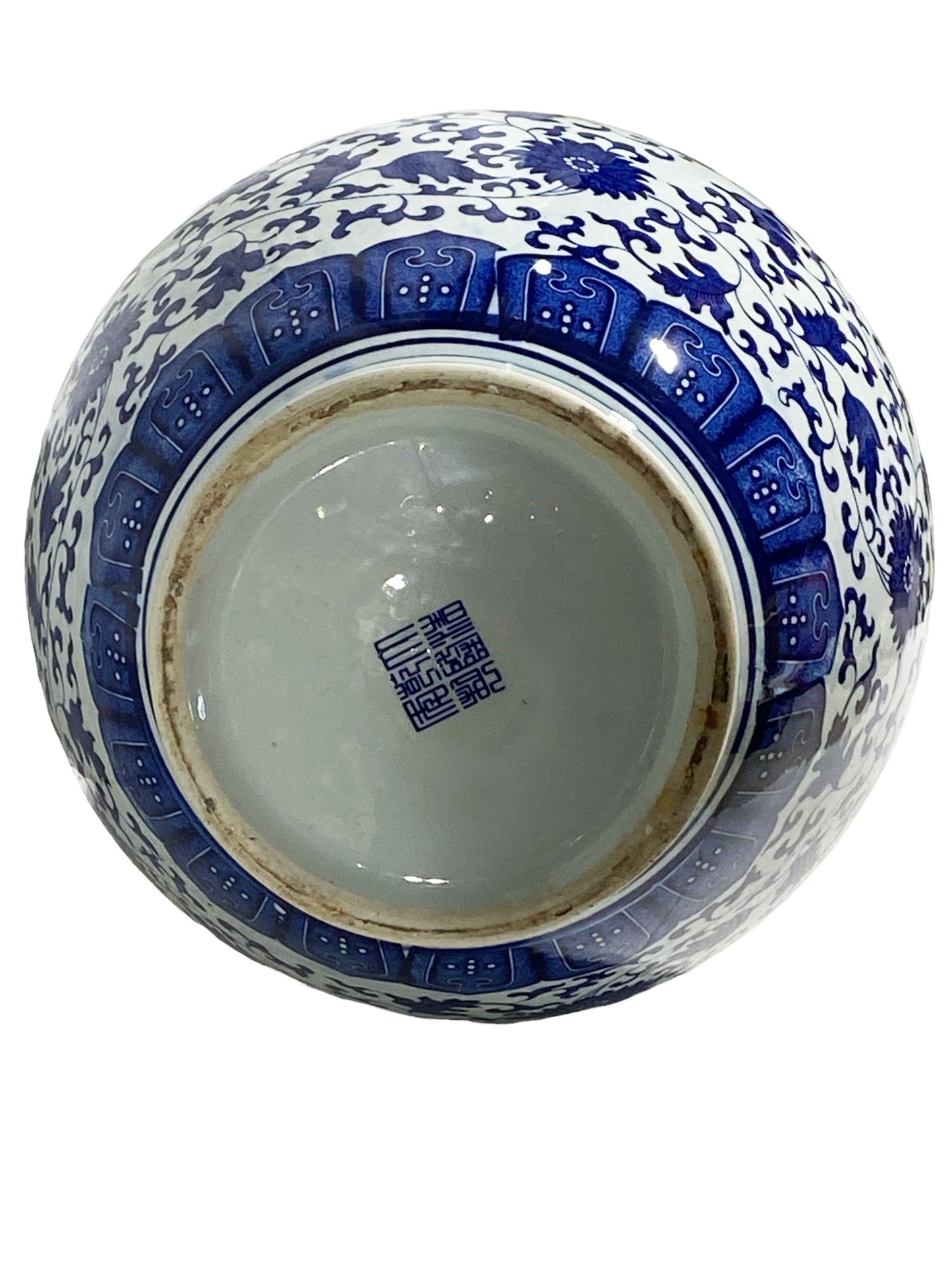 #7214 LG Chinoiserie Blue & White Porcelain Onion Shape chrysanthemum Vase 25" H