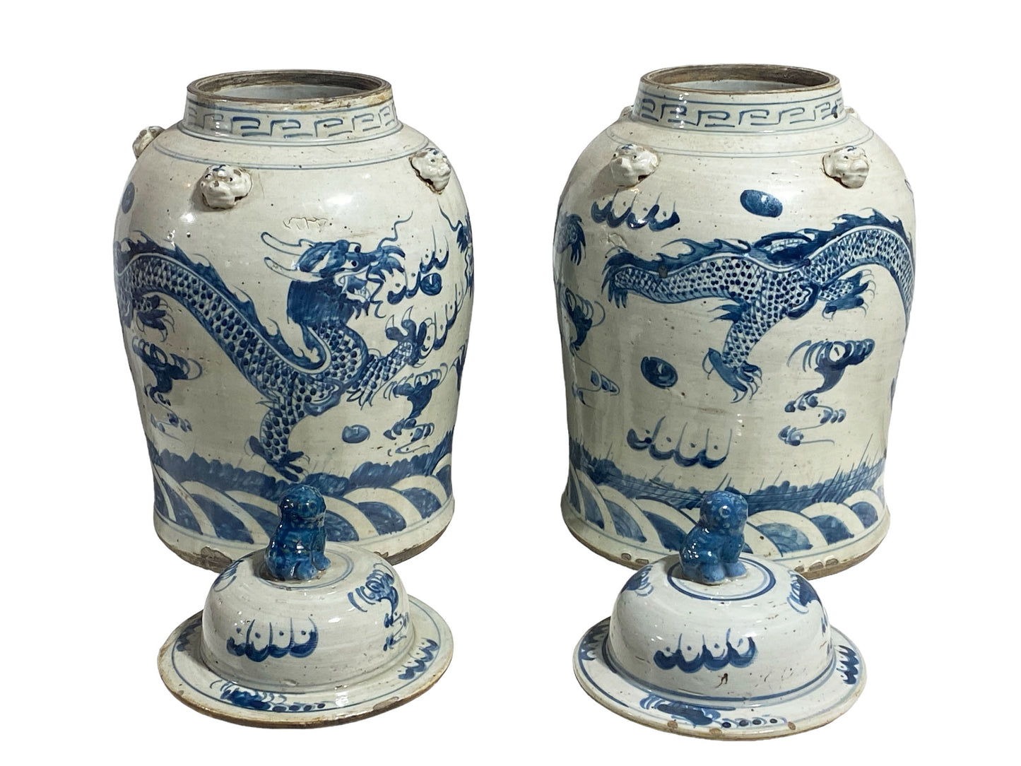 #6099 Large Chinoiserie Dragons Ginger Jars pair 18" H