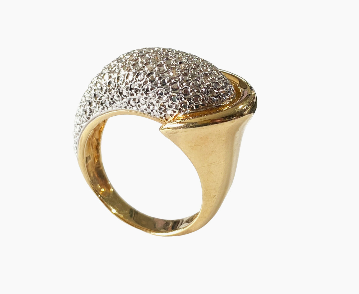 #7286 Elegant Mid Century Diamond  and 18kt Dome Ring size 7.75