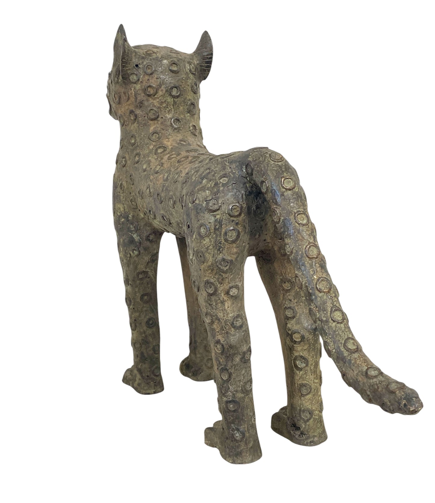 #6187 LG Benin Bronze Leopard 19" H by 23" D Nigeria