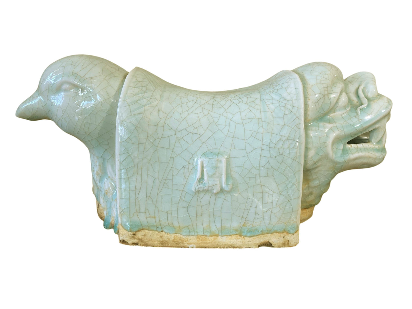 #3559 Vintage Chinoiserie Celadon Head Rest / Pillow 13.5" W