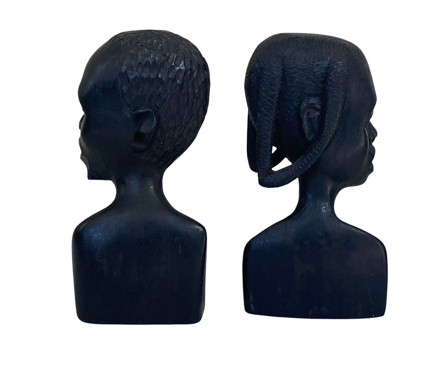 #6377 Vintage African Ebony Wood Man And Woman Sculpture Bust Black Folk Art 6.75" h