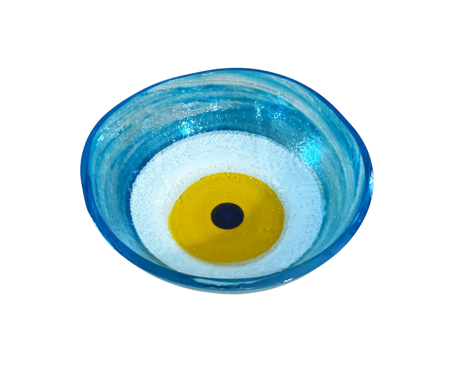 #3783 Middle Eastern Turquoise Glass Bowl with Eye 4.75" D