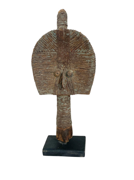 #1139 Rare Old African Bakota Figure Brass Of A Naga  Gabon on Stand 11.5" H
