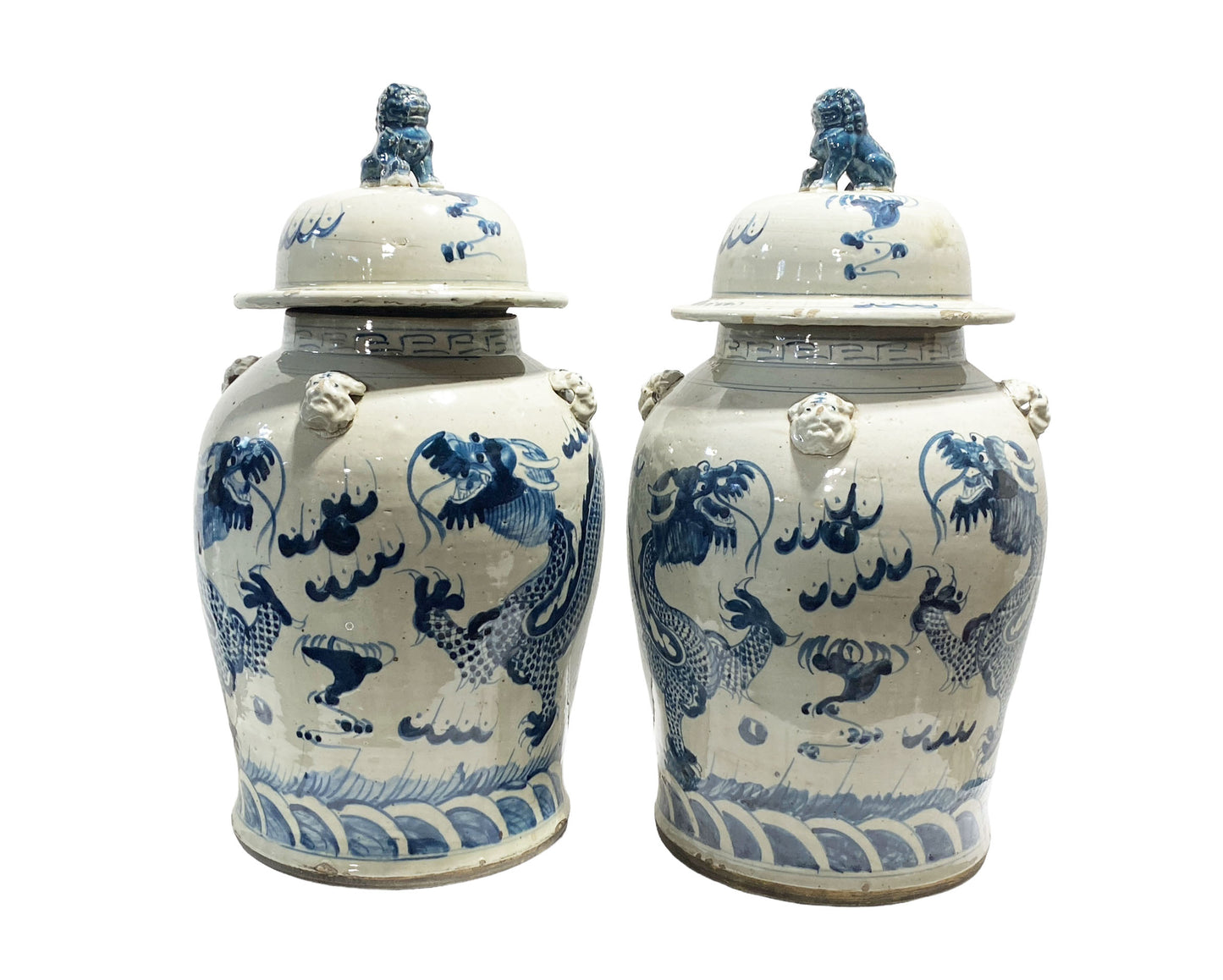 #7268 Large Chinoiserie Dragons Ginger Jars Set Of Two 24" H