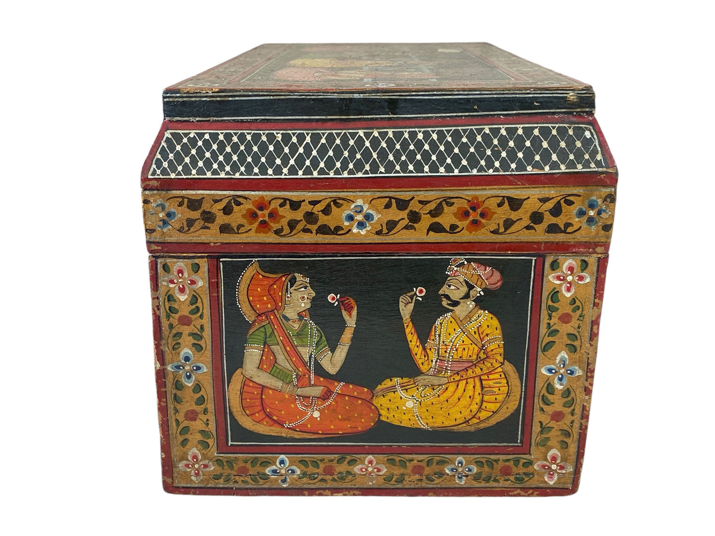 #6235 LG Vintage Indian Anglo Raj Hand Painted Box