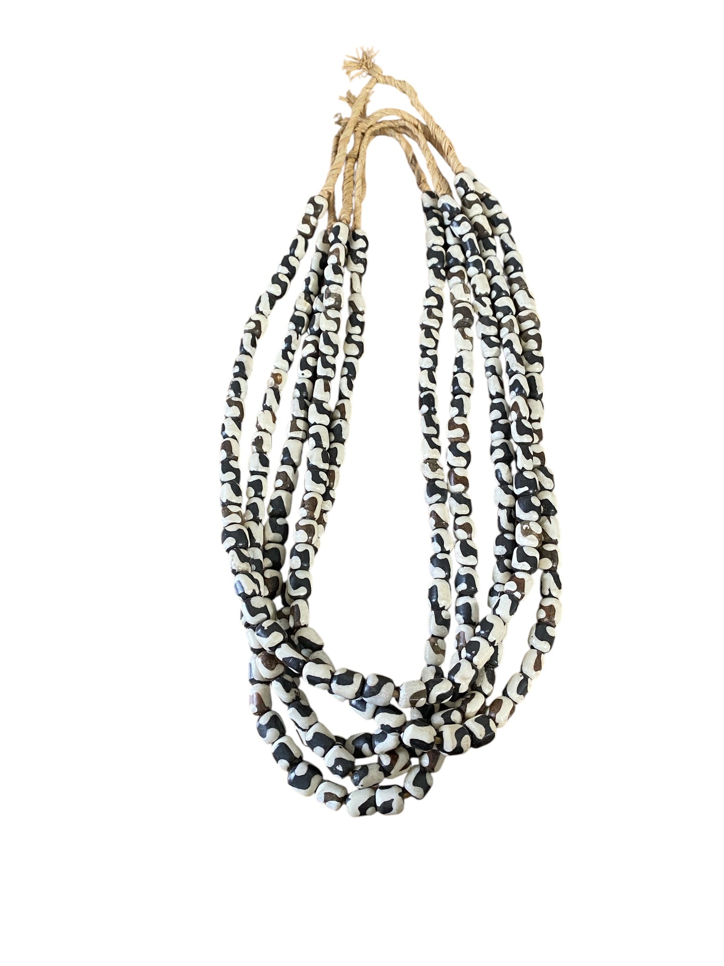 #208A African Kenyan 4 strands Necklaces Brown and white Batik Bone Trade Beads