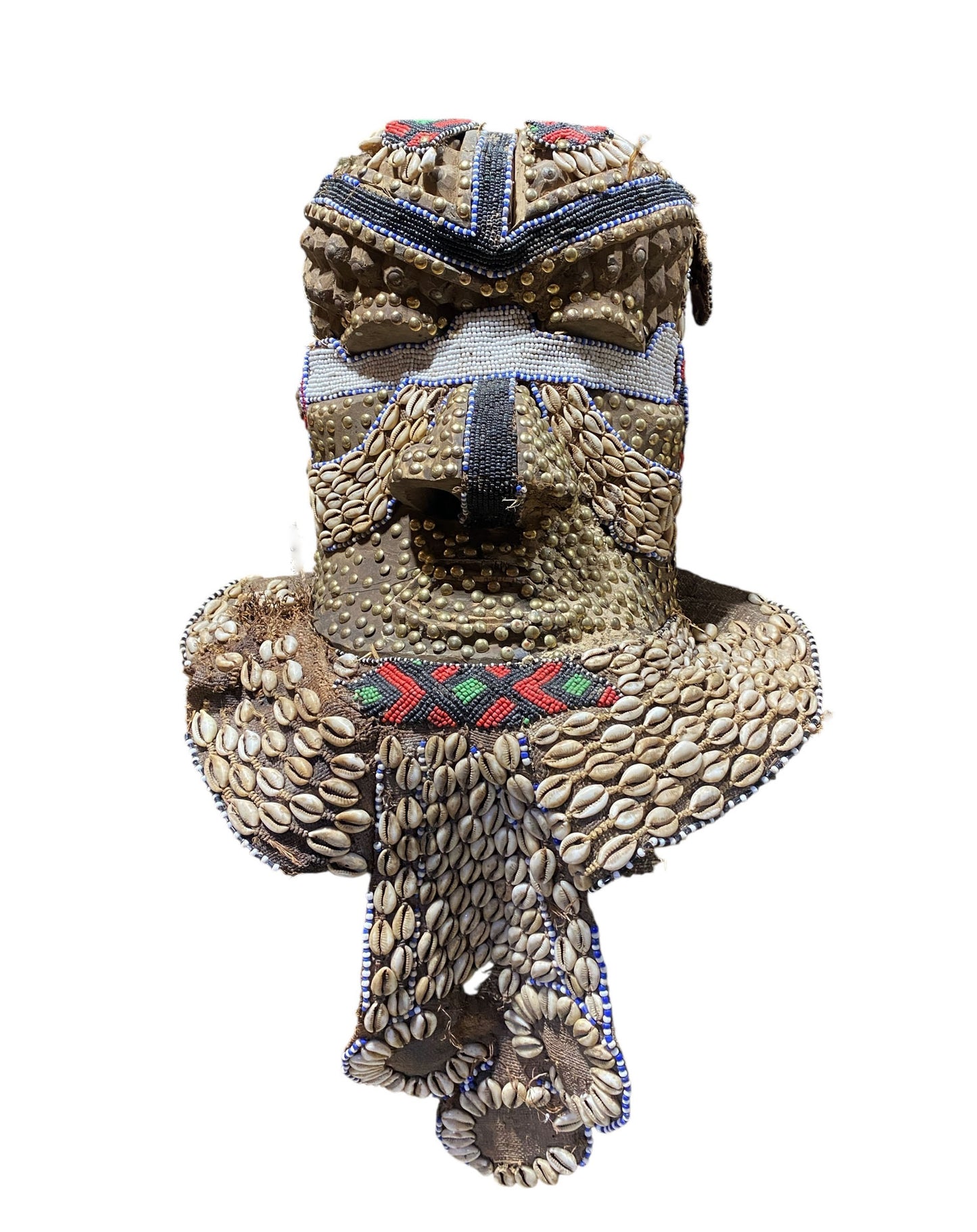 #682 Impressive Vintage Large African Tribal Kuba Royal Head Mask Congo 15" H