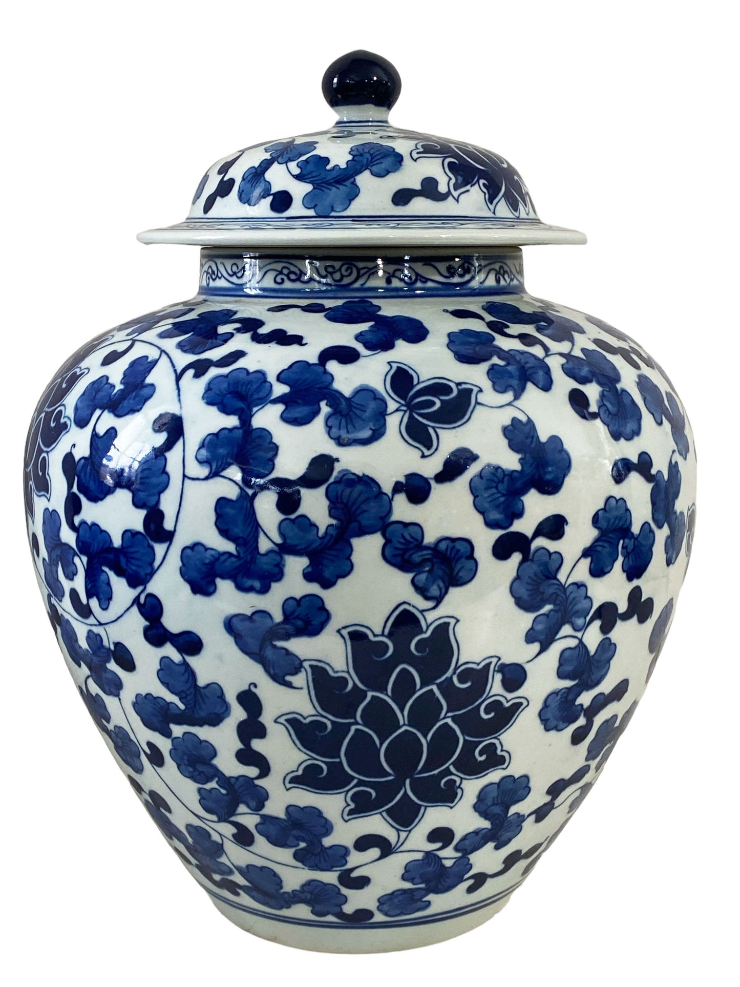 #7122 Vintage B &W Chinoiserie Porcelain Ginger Jar 14" h
