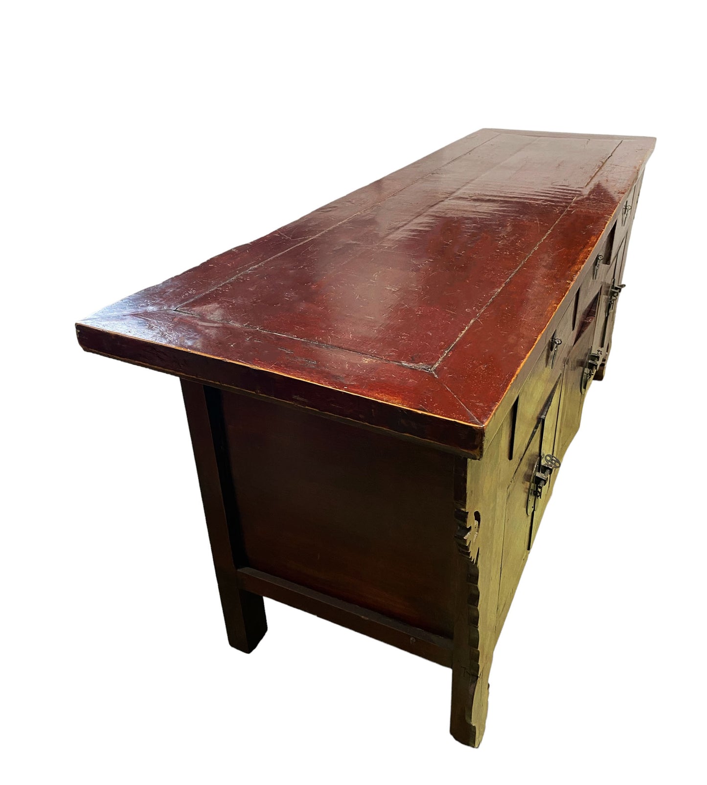 #5937 Asian Cantonese Hand Painted Wood Low Chest 26" H