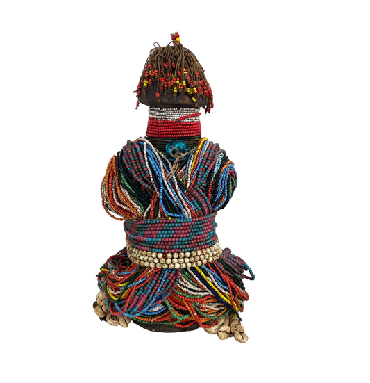 #7708/814 African Beaded Fali Fertility Doll Cameroon 13" H