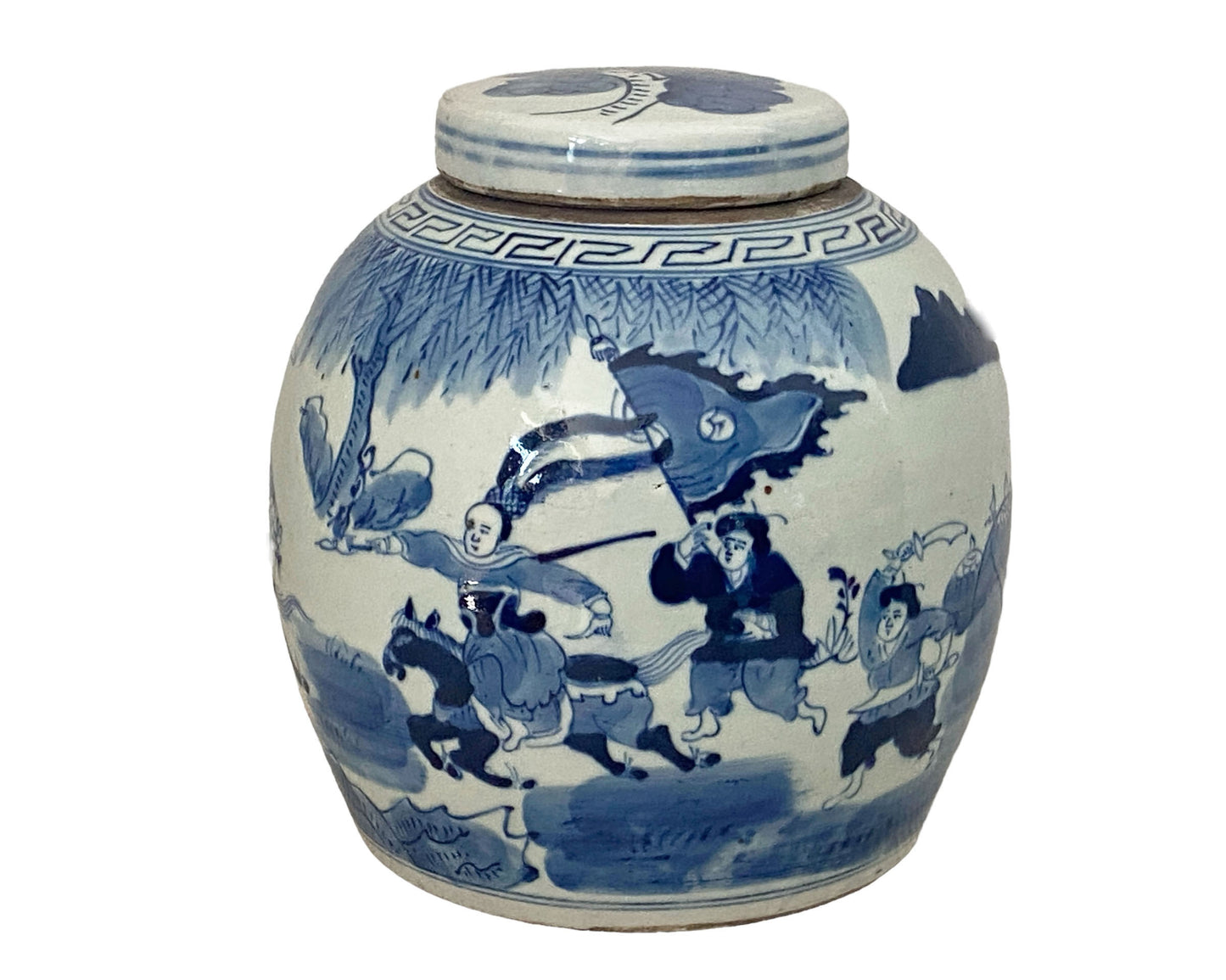#6159 Vintage Chinoiserie Blue & White Porcelain Ginger Jar 9.5 H