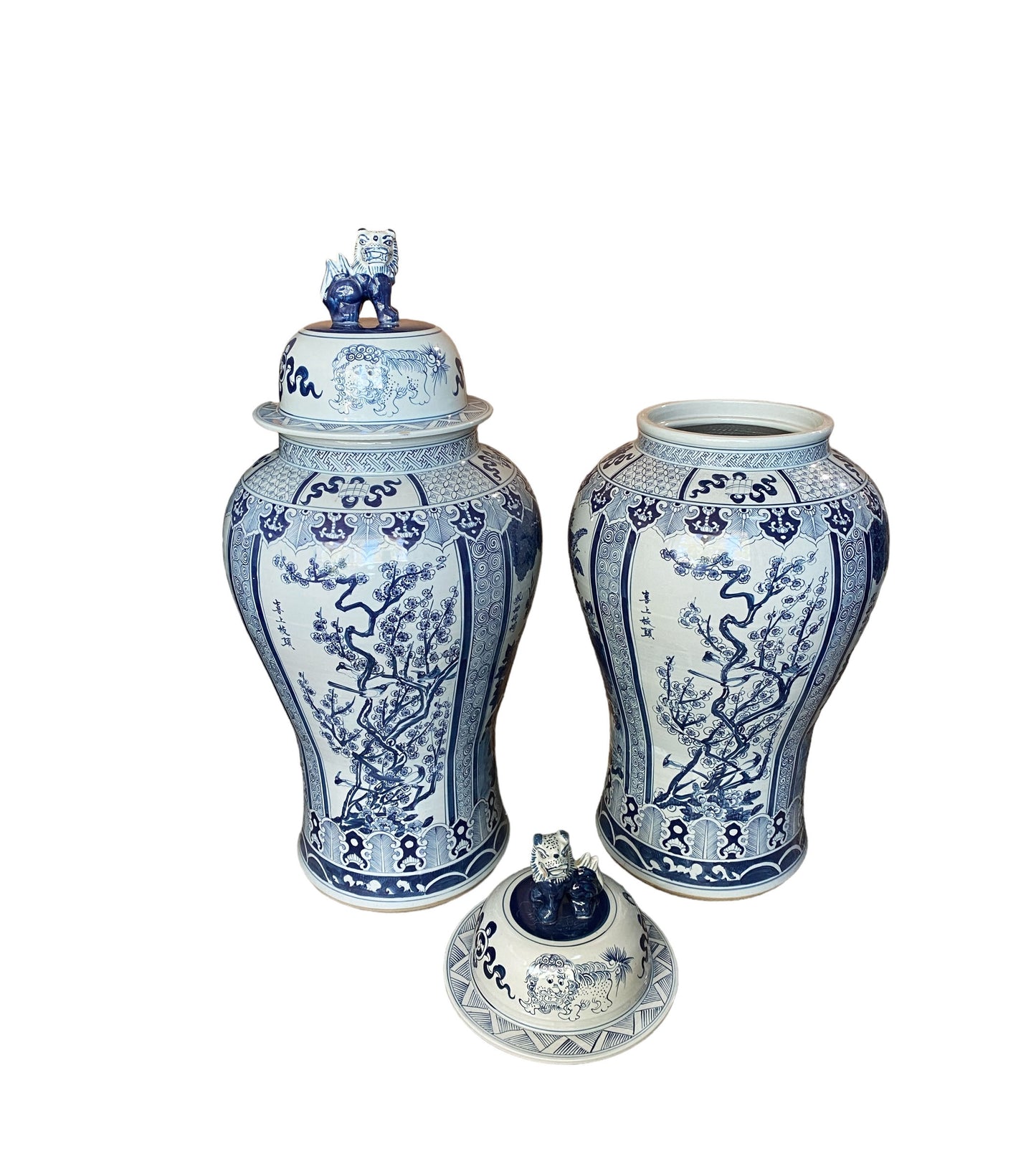 #6174 Mansion Size Chinoiserie B & W Porcelain Ginger Jars four seasons 47" H